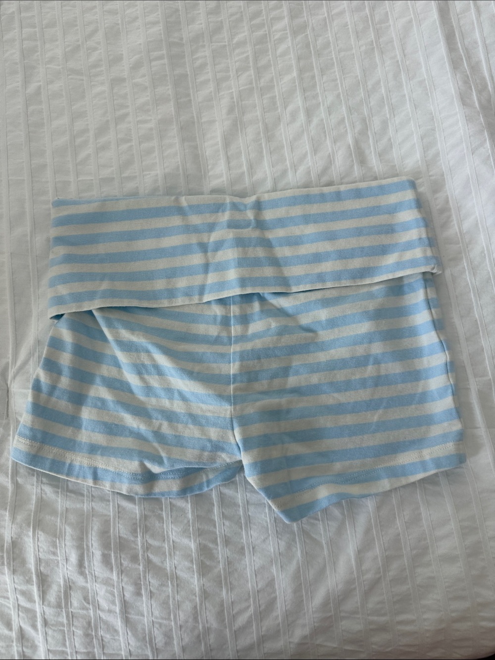 wild fable Light Blue & White Striped Fold-Over Waist Bike Shorts - Picture 3 of 3